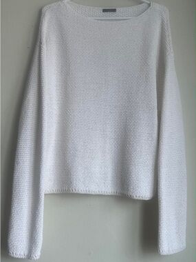Massimo Dutti Cream Textured Crewneck Sweater